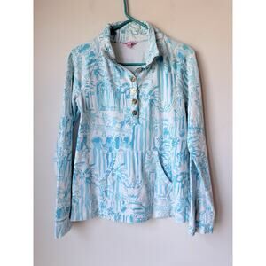 Lilly Pulitzer Captain Popover La Via Loca m White Blue Pullover Cotton